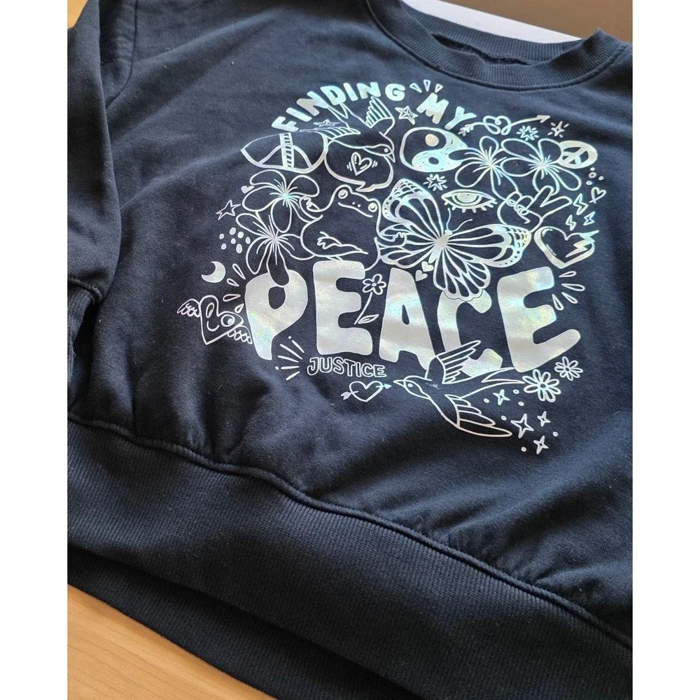Justice Girls Black Finding My Peace Holographic Sweatshirt and Sweatpants Set S